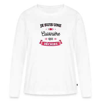 CUISINIÈRE QUI DÉCHIRE - T-shirt manches longues Premium bio Femme - blanc - Devant - Julia (174cm)