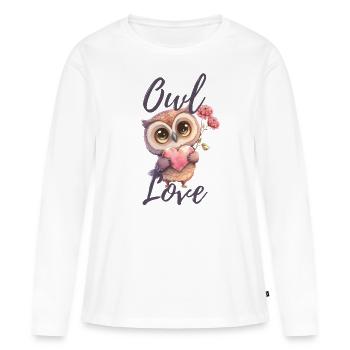 Eule mit Herz Valentinstag Liebe - Frauen Premium Bio Langarmshirt - Weiß - Vorne - Julia (174cm)