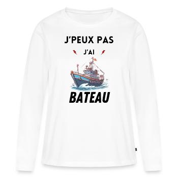 Je peux pas j ai BATEAU - T-shirt manches longues Premium bio Femme - blanc - Devant - Julia (174cm)