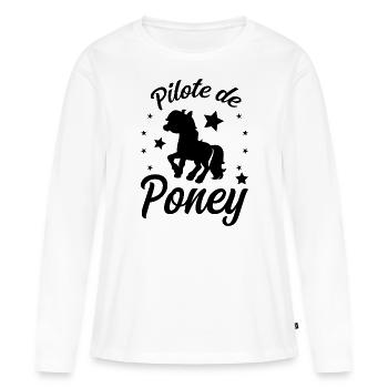Pilote de Poney - T-shirt manches longues Premium bio Femme - blanc - Devant - Julia (174cm)