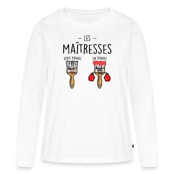 Les maîtresses en début et fin d'année - T-shirt manches longues Premium bio Femme - blanc - Devant - Julia (174cm)