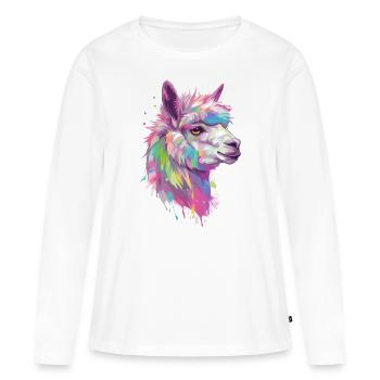 Alpaga Lama Nature animale Zoo Andes Inca Art coloré - T-shirt manches longues Premium bio Femme - blanc - Devant - Julia (174cm)