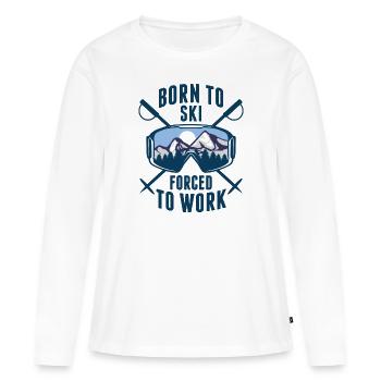 Né pour skier obligé de travailler - T-shirt manches longues Premium bio Femme - blanc - Devant - Julia (174cm)