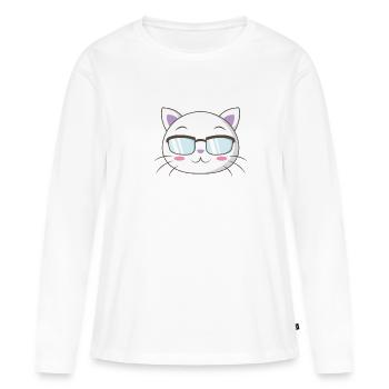Chat de nerd avec des lunettes de nerd - T-shirt manches longues Premium bio Femme - blanc - Devant - Julia (174cm)