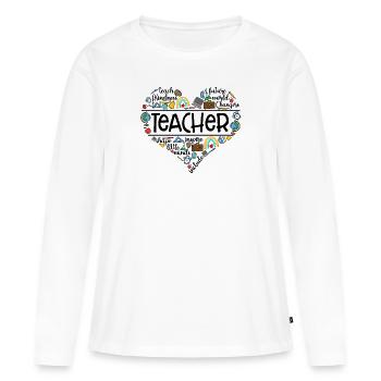 Teacher Heart Shape Teach Inspire Inclure - T-shirt manches longues Premium bio Femme - blanc - Devant - Julia (174cm)