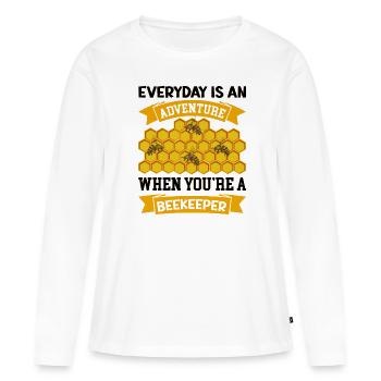Apiculture Cours d’apiculture Association des apiculteurs Apiculteurs - T-shirt manches longues Premium bio Femme - blanc - Devant - Julia (174cm)