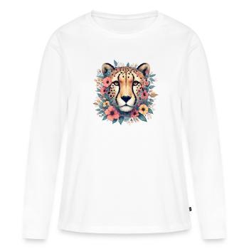 Guépard Fleurs de guépard - T-shirt manches longues Premium bio Femme - blanc - Devant - Julia (174cm)