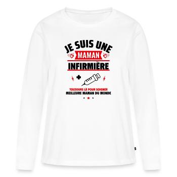 maman infirmière, Cadeau fête des mères - T-shirt manches longues Premium bio Femme - blanc - Devant - Julia (174cm)