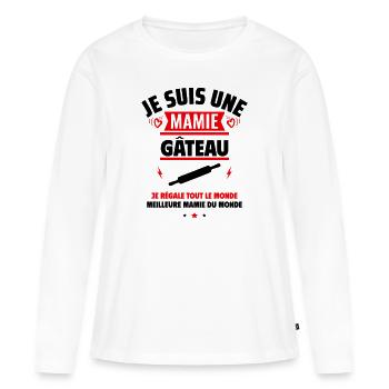 Mamie gâteau,Cadeau fête des grands-mères - T-shirt manches longues Premium bio Femme - blanc - Devant - Julia (174cm)