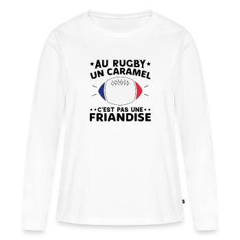 Au Rugby Un Caramel C'est Pas Une Friandise - T-shirt manches longues Premium bio Femme - blanc - Devant - Julia (174cm)
