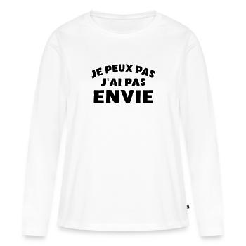 Je peux pas j ai pas envie humour - T-shirt manches longues Premium bio Femme - blanc - Devant - Julia (174cm)