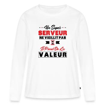 Un Super Serveur ne vieillit pas cadeau Serveur - T-shirt manches longues Premium bio Femme - blanc - Devant - Julia (174cm)