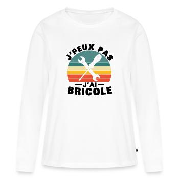 Je peux pas j'ai bricole Humour cadeau - T-shirt manches longues Premium bio Femme - blanc - Devant - Julia (174cm)