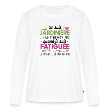 Jardinière Jardinage Jardinier Potager Humour - T-shirt manches longues Premium bio Femme - blanc - Devant - Julia (174cm)