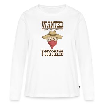 Wanted, Gesucht - T-shirt manches longues Premium bio Femme - blanc - Devant - Julia (174cm)
