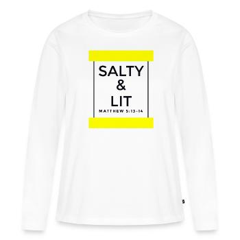 Sel et lumière - Christian - T-shirt manches longues Premium bio Femme - blanc - Devant - Julia (174cm)