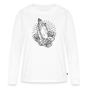 Prier les mains Prier les mains à Dieu religion - T-shirt manches longues Premium bio Femme - blanc - Devant - Julia (174cm)