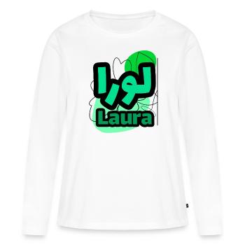 Laura #calligraphie - T-shirt manches longues Premium bio Femme - blanc - Devant - Julia (174cm)