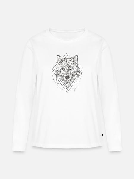 WOLFS MANDALA MOTIV - Frauen Premium Bio Langarmshirt - Weiß