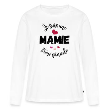 Je suis une mamie trop géniale - T-shirt manches longues Premium bio Femme - blanc - Devant - Julia (174cm)