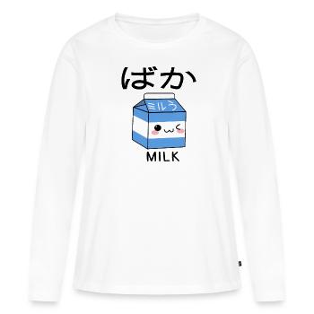 Milk Shake Dessin Animé Drôle Japonais Rétro Années 90 Kawaii - T-shirt manches longues Premium bio Femme - blanc - Devant - Julia (174cm)