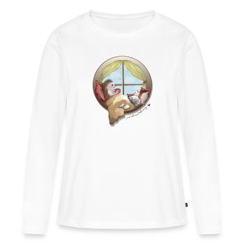 Hérisson à la fenêtre Image avec inscription - T-shirt manches longues Premium bio Femme - blanc - Devant - Julia (174cm)