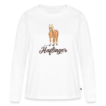 Haflinger avec une écriture sombre - T-shirt manches longues Premium bio Femme - blanc - Devant - Julia (174cm)
