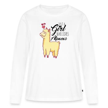 Just a Girl who loves Alpacas Alpaca Damen Frauen - Frauen Premium Bio Langarmshirt - Weiß - Vorne - Julia (174cm)
