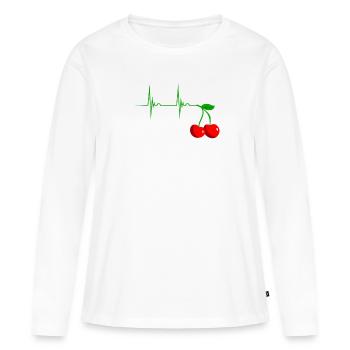 Cerise cerise battement de coeur fruit cerises - T-shirt manches longues Premium bio Femme - blanc - Devant - Julia (174cm)