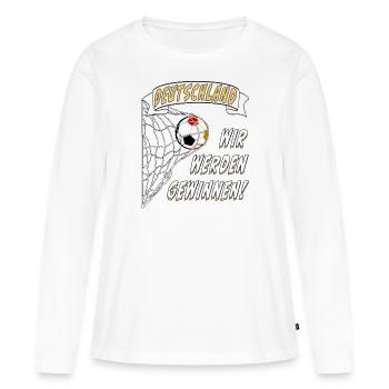 FUßBALL NETZ DEUTSCHLAND WIR WERDEN GEWINNEN - Frauen Premium Bio Langarmshirt - Weiß - Vorne - Julia (174cm)