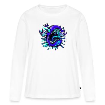 Verrückter Fischkopf mit Krone Nr.11 - Frauen Premium Bio Langarmshirt - Weiß - Vorne - Julia (174cm)