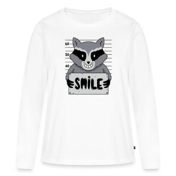 Dessin animé Raton laveur Photo Sourire Prison Humour - T-shirt manches longues Premium bio Femme - blanc - Devant - Julia (174cm)