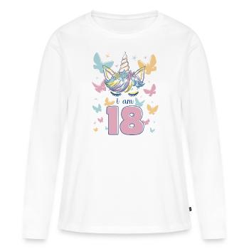Unicorn I Am 18 Years Butterflies Birthday - Women's Premium Organic Long Sleeve Shirt - white - Front - Julia (174cm)