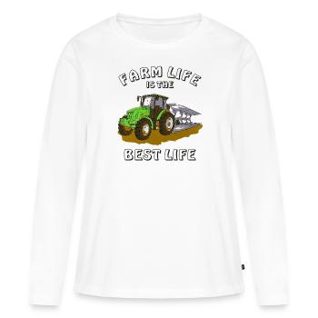 TRACTEUR CHARRUE LA VIE À LA FERME EST LA MEILLEURE VIE - T-shirt manches longues Premium bio Femme - blanc - Devant - Julia (174cm)
