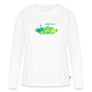 Skyline Shanghai en Chine - T-shirt manches longues Premium bio Femme - blanc - Devant - Julia (174cm)