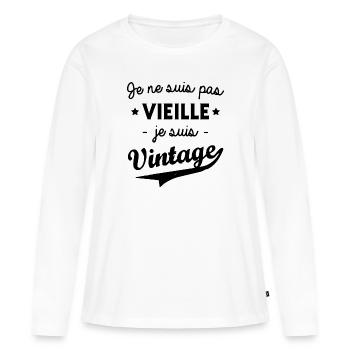 Je ne suis pas vieille je suis vintage - T-shirt manches longues Premium bio Femme - blanc - Devant - Julia (174cm)