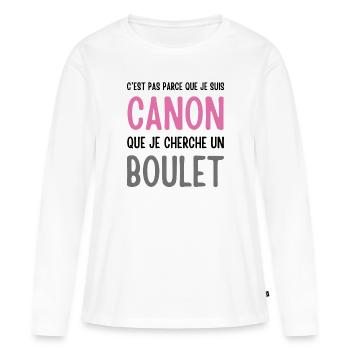 Je suis canon mais je ne cherche pas un boulet - T-shirt manches longues Premium bio Femme - blanc - Devant - Julia (174cm)