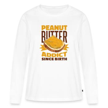 Beurre d’arachide Funny PEANUT BUTTER ADDICT - T-shirt manches longues Premium bio Femme - blanc - Devant - Julia (174cm)