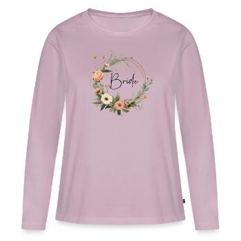 Couronne de fleurs de mariée - T-shirt manches longues Premium bio Femme - rose poudré - Devant - Julia (174cm)