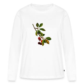 branche cerises - T-shirt manches longues Premium bio Femme - blanc - Devant - Julia (174cm)