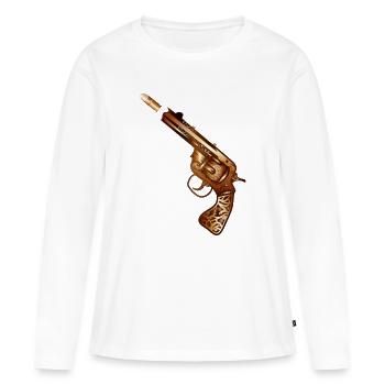 revolver steampunk richement décoré avec cartouche - T-shirt manches longues Premium bio Femme - blanc - Devant - Julia (174cm)