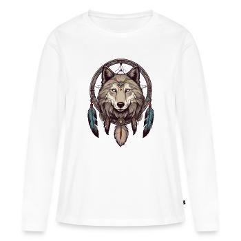 Attrape-rêves avec loup - T-shirt manches longues Premium bio Femme - blanc - Devant - Julia (174cm)