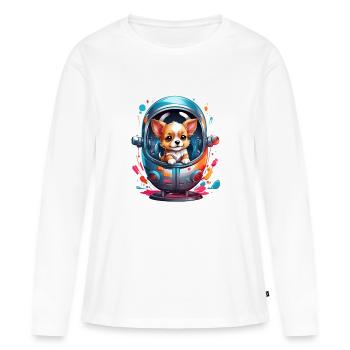 Chiot de l’espace en combinaison spatiale - T-shirt manches longues Premium bio Femme - blanc - Devant - Julia (174cm)