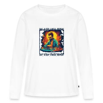 MANGER DORMIR ÉCHECS RÉPÉTER - T-shirt manches longues Premium bio Femme - blanc - Devant - Julia (174cm)