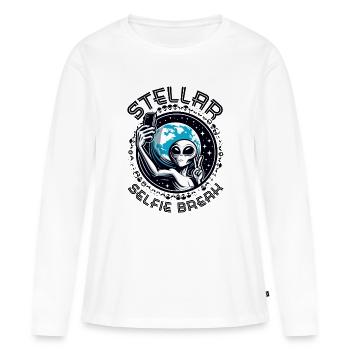 Alien Selfie : une pause selfie stellaire ! - T-shirt manches longues Premium bio Femme - blanc - Devant - Julia (174cm)