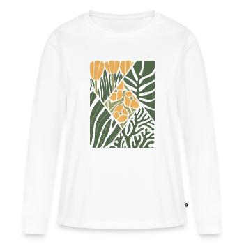 Plantes et fleurs vertes et jaunes, abstraites - T-shirt manches longues Premium bio Femme - blanc - Devant - Julia (174cm)