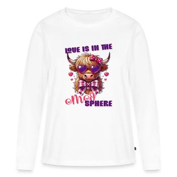 Love Is in the Moosphere Süßes Highland Cow Design - Frauen Premium Bio Langarmshirt - Weiß - Vorne - Julia (174cm)