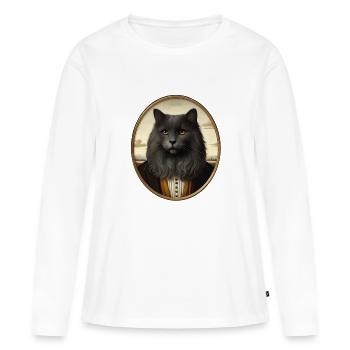 Portrait d’un chat noir de style Renaissance - T-shirt manches longues Premium bio Femme - blanc - Devant - Julia (174cm)