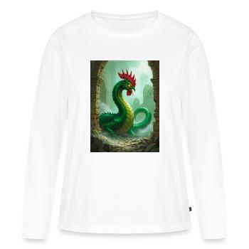 Basilic à tête de coq et pétrifiant mortel - T-shirt manches longues Premium bio Femme - blanc - Devant - Julia (174cm)