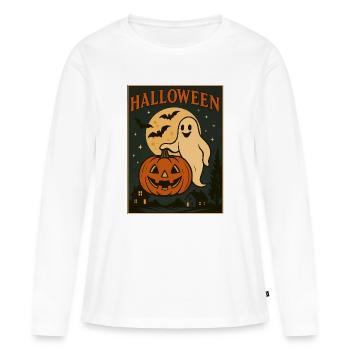 Halloween Geist mit Kürbis - Frauen Premium Bio Langarmshirt - Weiß - Vorne - Julia (174cm)